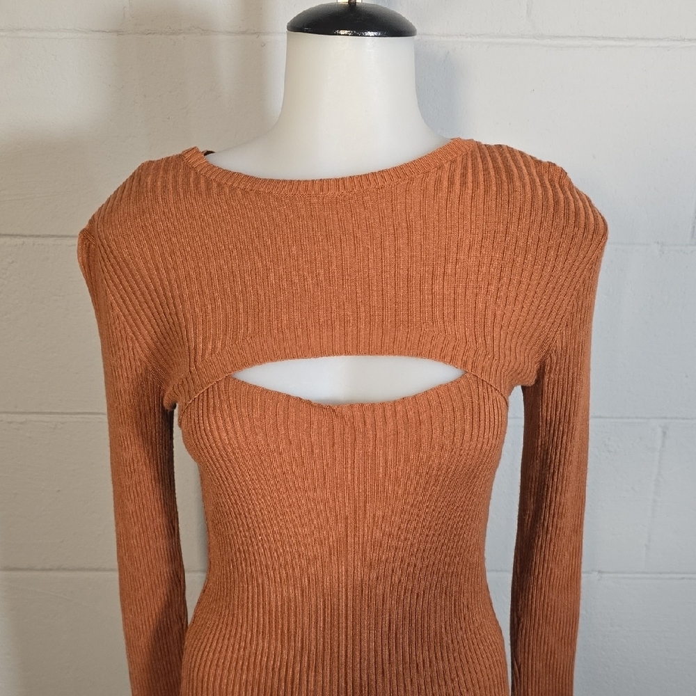 Rust Orange Ribbed Knit Dress - Picture 3 of 9